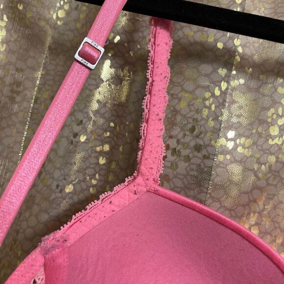 Vintage Y2K PINK Victorias Secret Hot Pink Metallic Cheetah Flirt Push Up Bra 34 - Picture 6 of 9